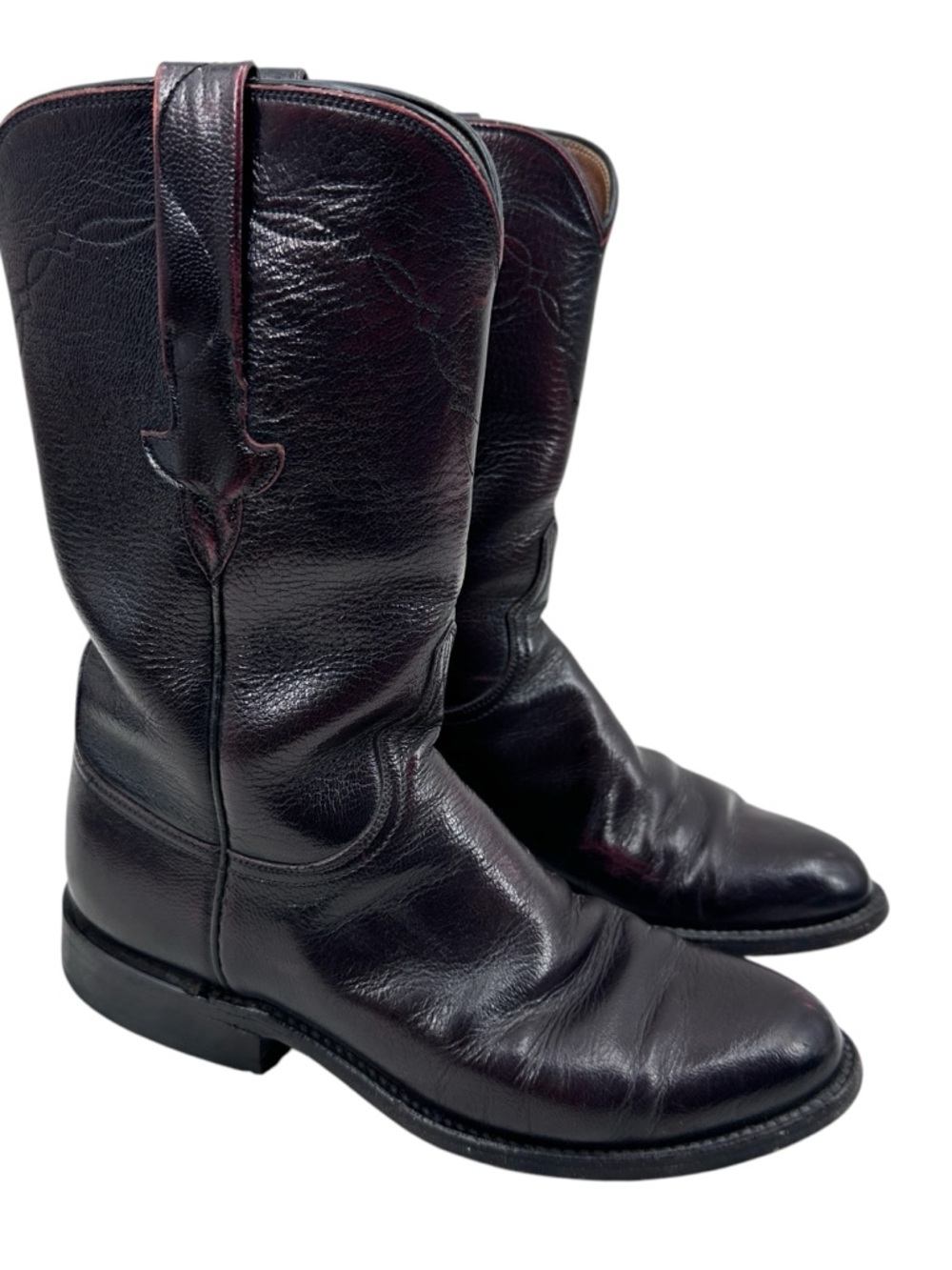 LUCCHESE Vintage Boots Roper Cowboy, Made in USA Black Cherry
